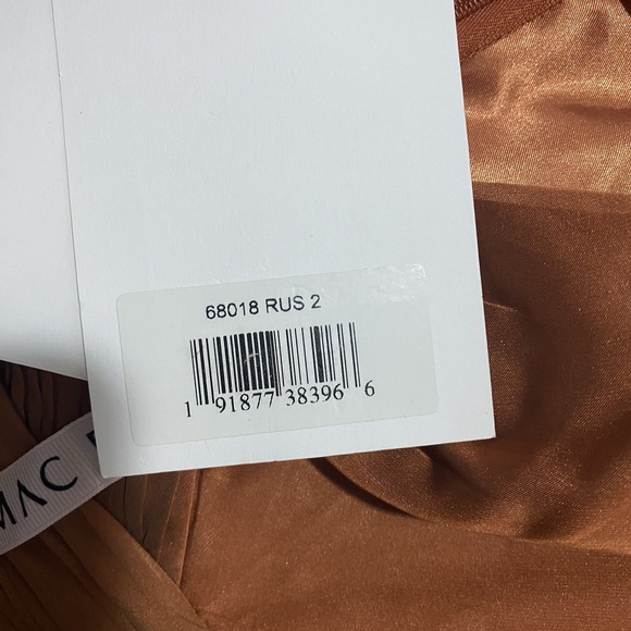 Mac Duggal Midi Tea Length Ruffled Dress Rust Cap Sleeve V-Neck 68018 NWT Size 2 - Picture 10 of 11